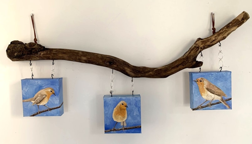 European Robin with Branch