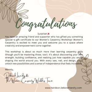 Gift Certificate 2day Women's Carpentry